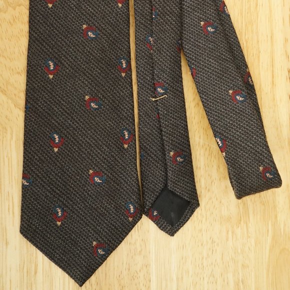 Ferrell Reed For Nordstrom England Silk & Wool Handmade Pattern Tie Gray Maroon - Picture 1 of 4